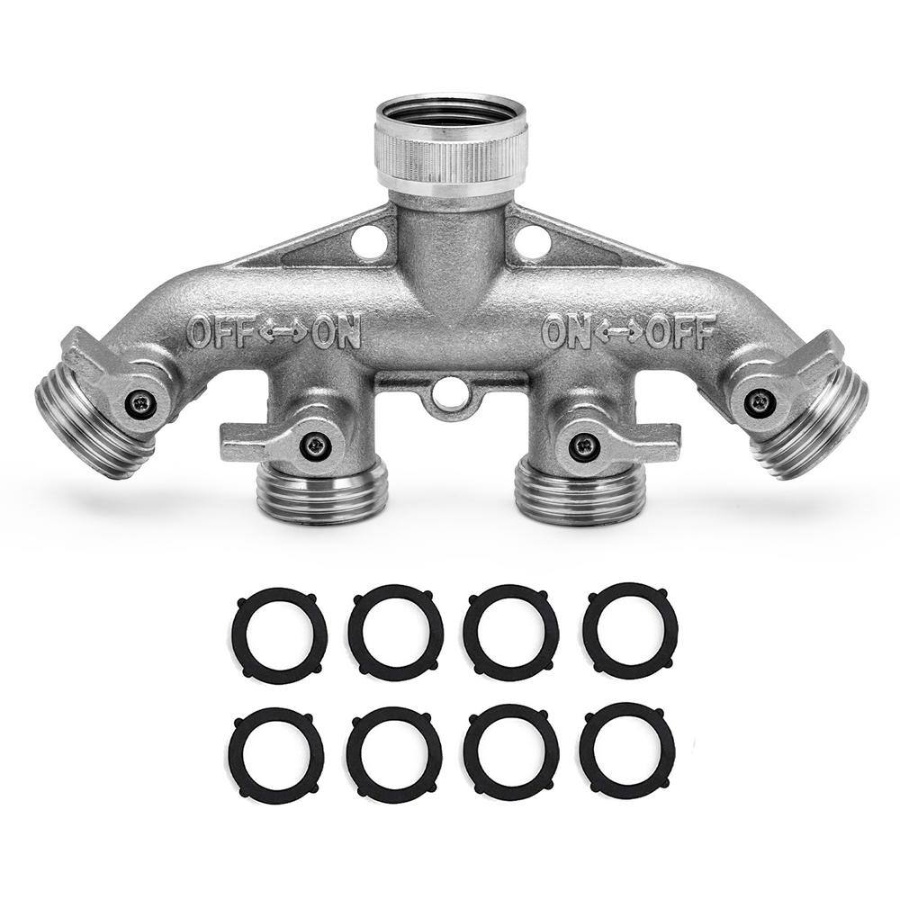 Morvat Nickel-Plated Brass Garden Hose Splitter Heavy-Duty 4-Way Hose Connector Fitting MOR-NP-CONNECTOR-4-A