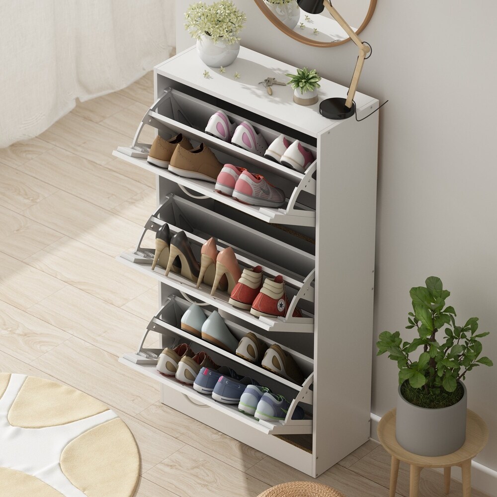 Shoe Cabinet Narrow Shoe Cabinet with 3 Flip Door Space Saving 3 Color