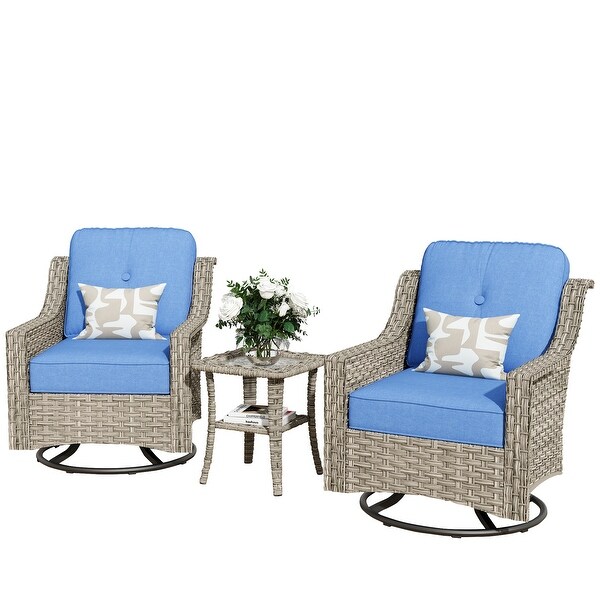 XIZZI 3Piece Swivel Rocking Chair Rattan Wicker Outdoor Patio Furniture Bistro Set