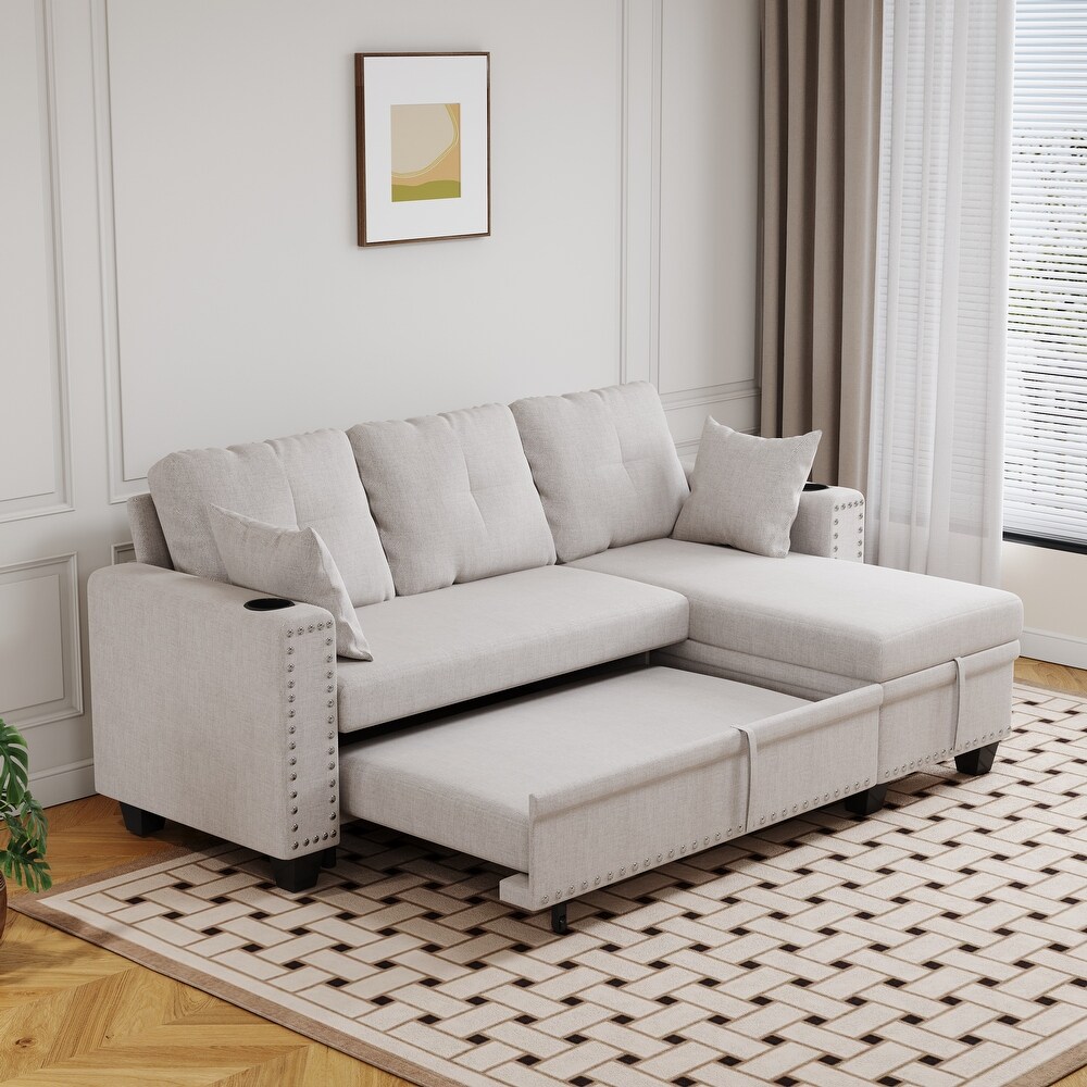 L shaped Sectional Recliner with Pull out Sofa Bed  Chaise Lounge Sofa