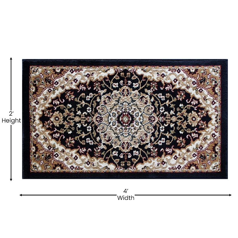 Masada Rugs Masada Rugs Bellagio Collection 2'x3' Traditional Oriental Door Mat Area Rug in Black - Design B401