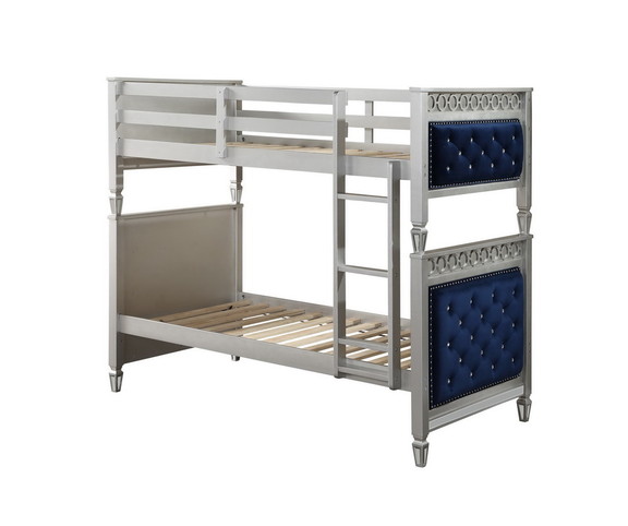 ACME Varian Twin/Twin Bunk Bed  Blue Velvet   Silv...