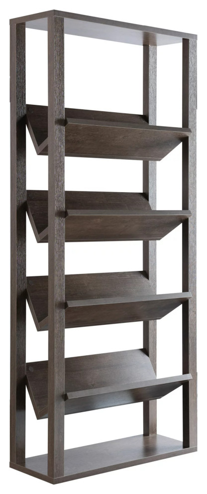 Transitional Bookcase  Unique Design With 4 Angled Open Shelves  Walnut Finish   Transitional   Bookcases   by Decorn  Houzz