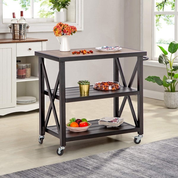 35-inch 3 Tier Prep Dining Table Metal Kitchen Outdoor Service Cart - N/A