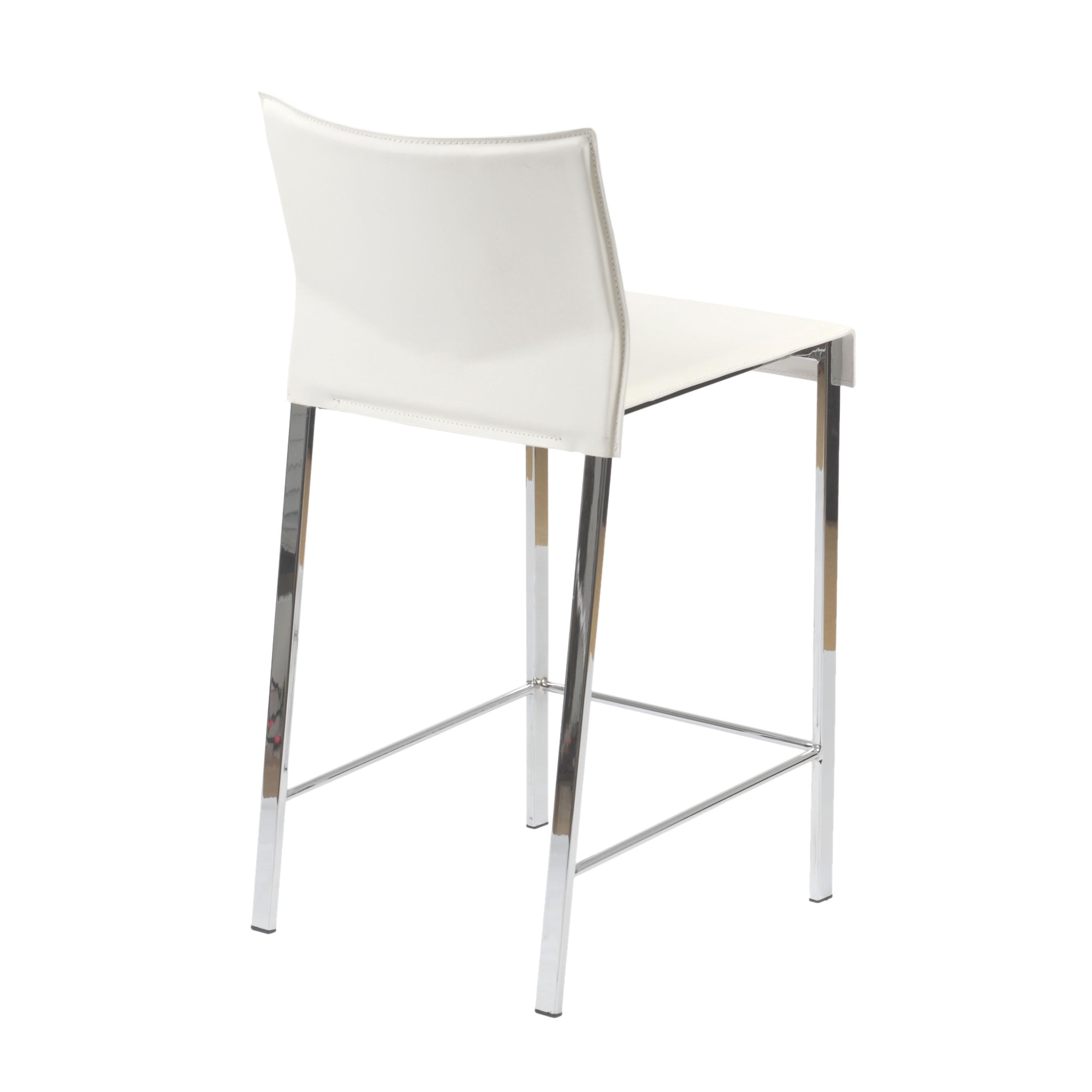 Set of Two Riley-B Bar + Counter Stools in White Leather