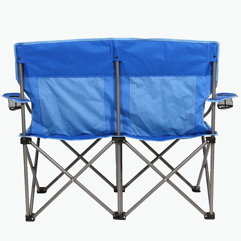 Kamp-Rite Double Folding Portable Camping Chair with Cupholders， Blue (2 Pack)