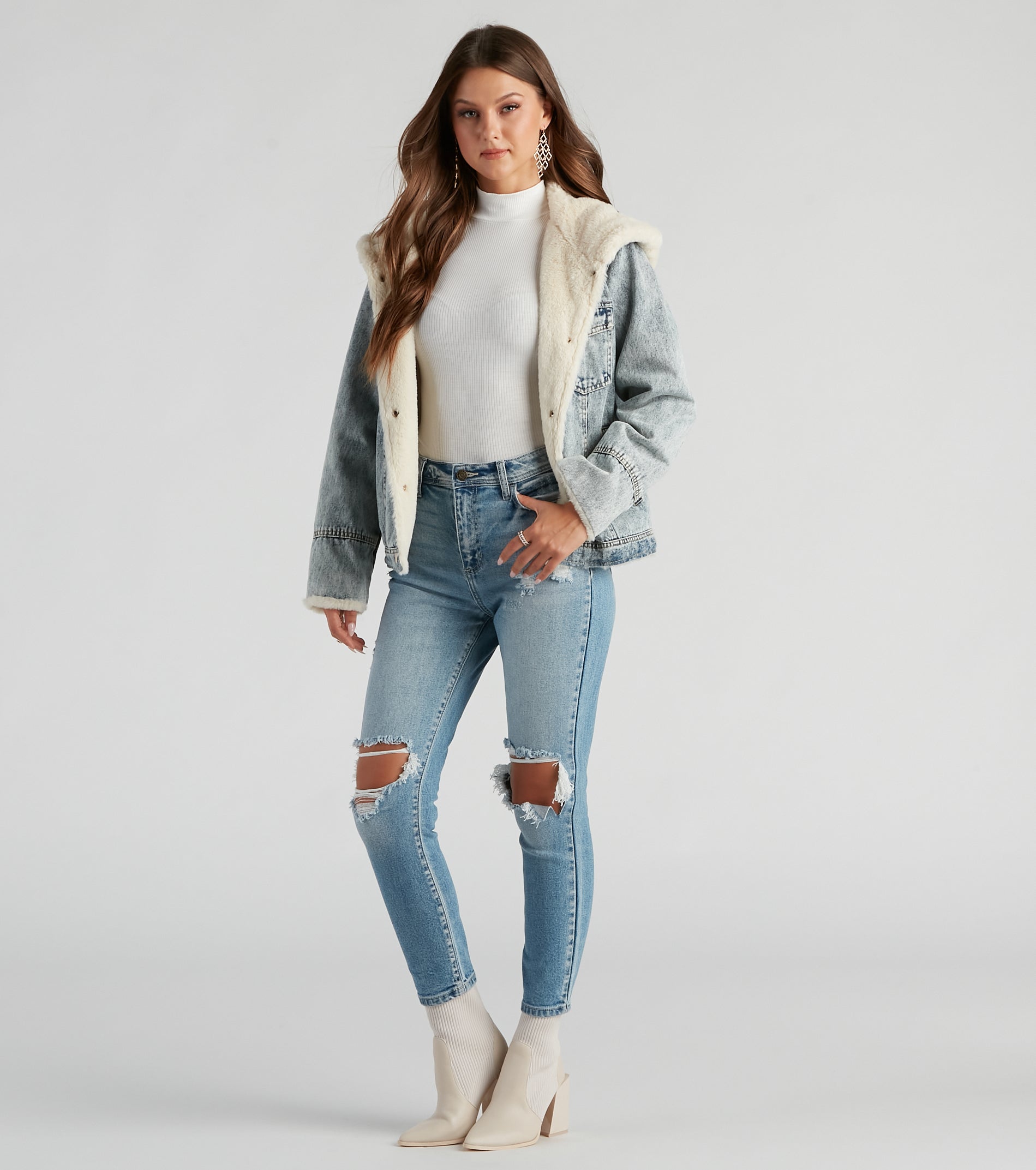 All The Feels Faux Fur Lined Denim Jacket