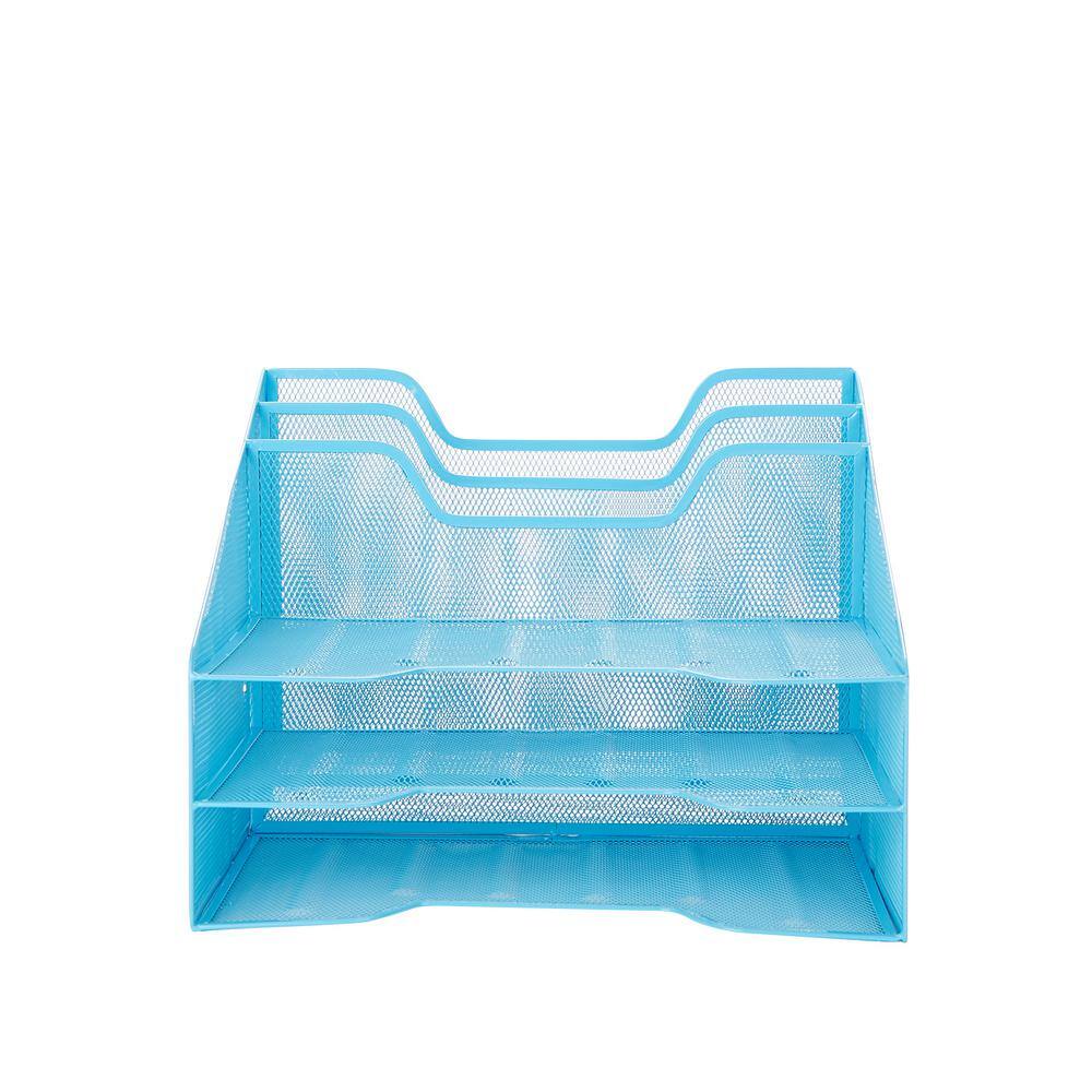 Mesh Desk Organizer 5 Trays Desktop Document Letter Tray for Folders Mail Stationary Desk Accessories Blue MESHBOX5-BLU