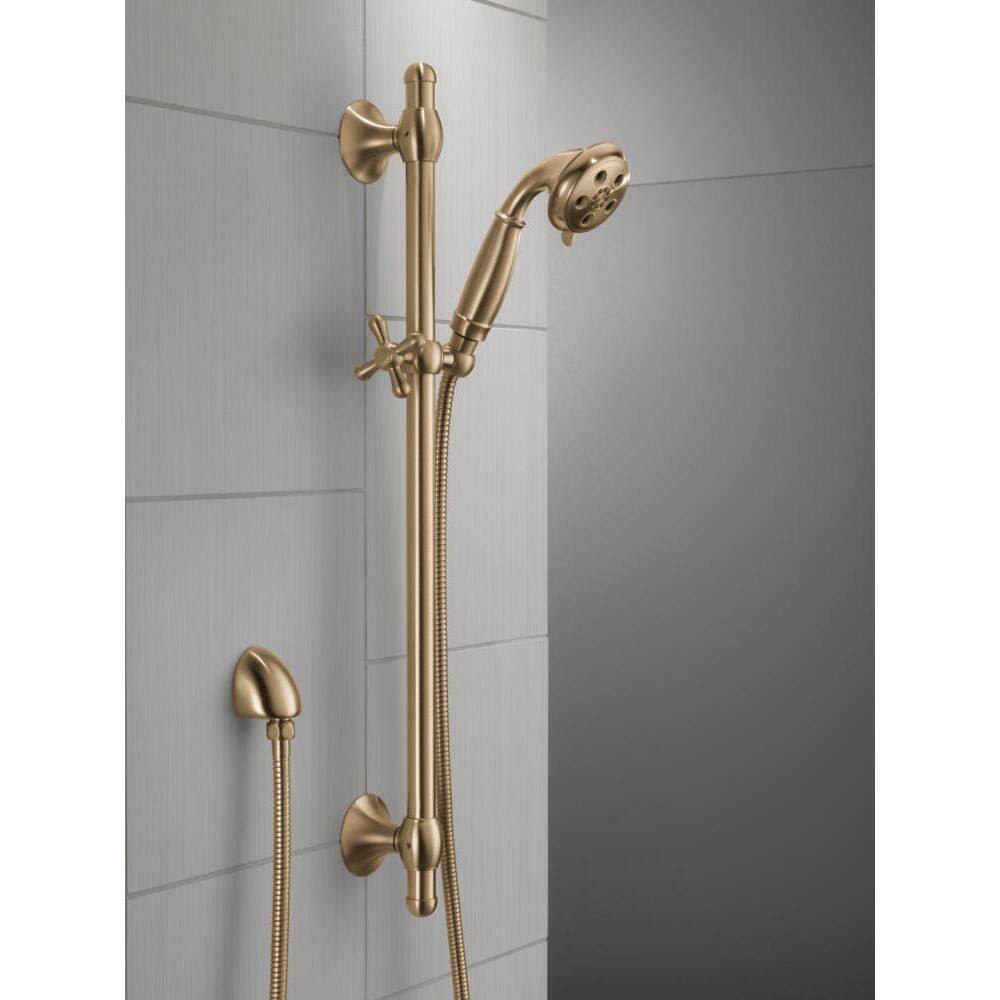 Delta 3-Spray Patterns 1.75 GPM 3.34 in. Wall Mount Handheld Shower Head with Slide Bar and H2Okinetic in Champagne Bronze 51308-CZ