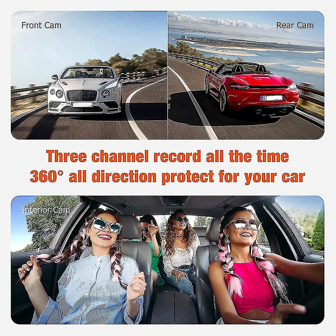 3 Channel Dash Cam Front And Rear 1080p+720p+720p Car Camera