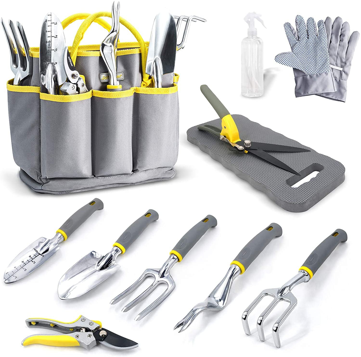 Jardineer 11PCS Gardening Tools Set, Garden Tool Kit with Outdoor Hand Tools, Unique Grass Shears, Garden Gloves, Storage Tote Bag and More, Garden Tools Set Gifts for Women and Men