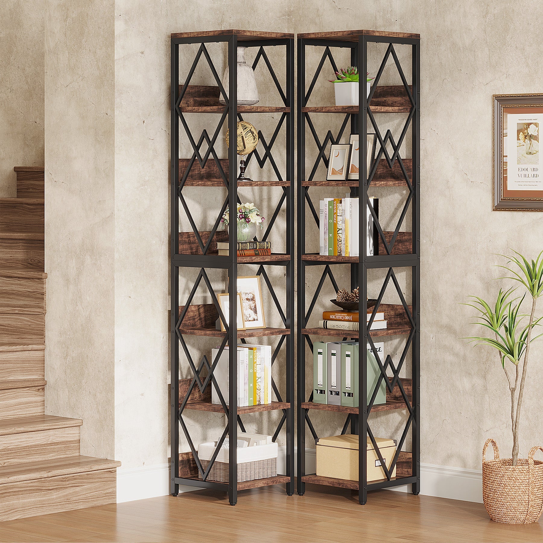 6-Tier Bookshelf, 75 Tall Narrow Bookcase Open Storage Display Rack