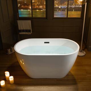 WOODBRIDGE Arras 48 in. Acrylic Flatbottom Bathtub in White with Matte Black Drain and Overflow HBT5845