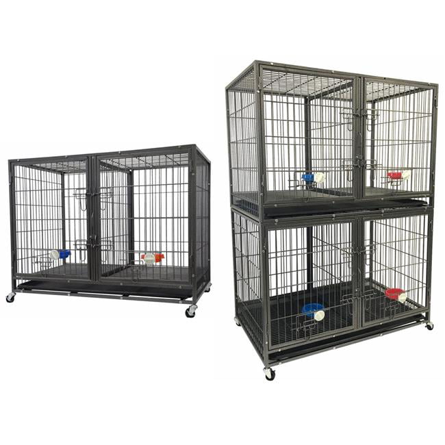 Go Pet Club NY-44 44 in. Heavy Duty Stackable Cat and Dog Crate with Divider and Water Bowls