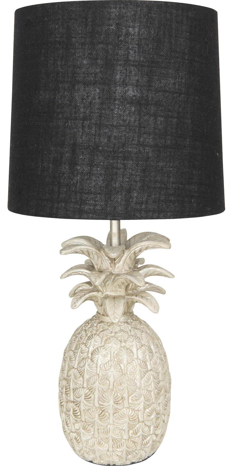 Desert Fields Resin Pineapple Table Lamp with Shade， 9 x 4.75 x 18 ， Black and Natural