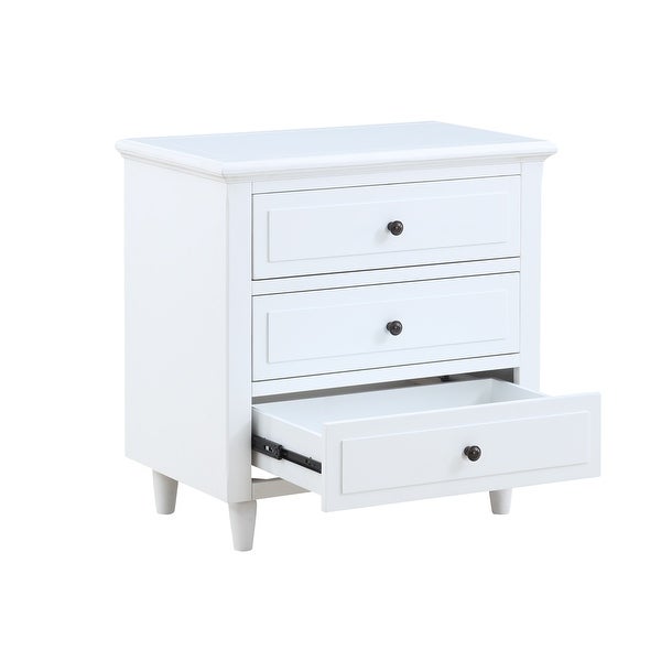 Modern Vintage 3 Drawer Wood Nightstand， White Wood Bedside Table， Side End Table for Bedroom， Living Room， Office - - 35651525