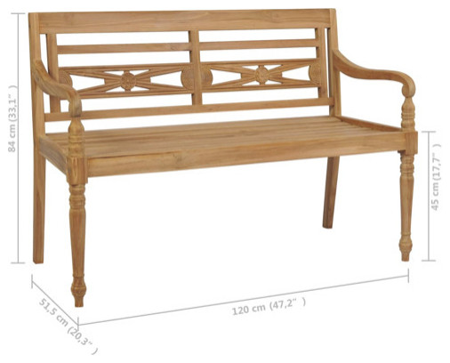 vidaXL Batavia Bench Patio Loveseat with Anthracite Cushion Solid Wood Teak   Traditional   Outdoor Benches   by vidaXL LLC  Houzz