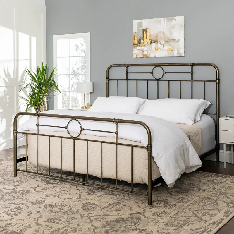 Farmhouse Bronze Metal Pipe King Size Bed - Walker Edison