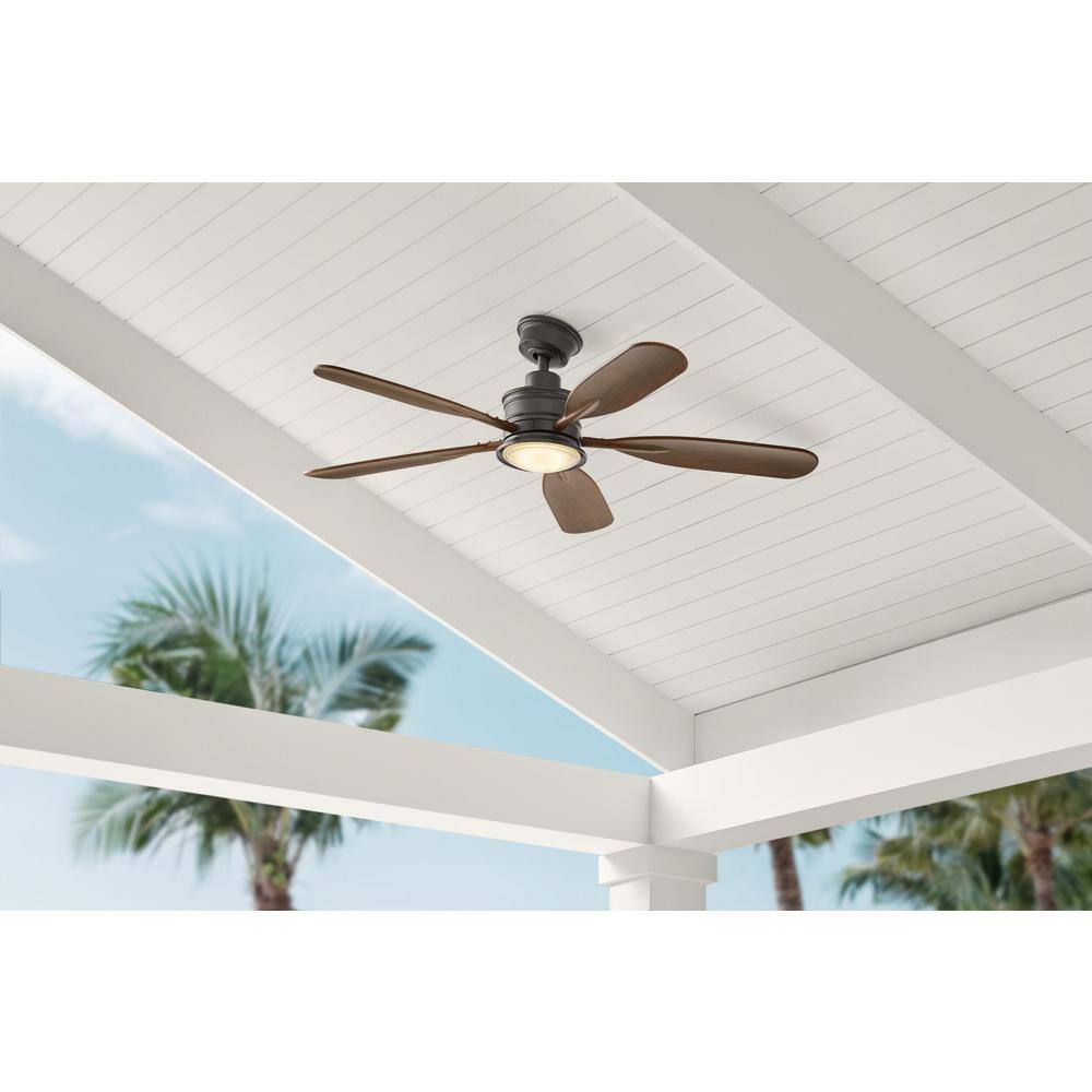 Hampton Bay Fallsburg 52 in. Integrated LED IndoorOutdoor Natural Iron Ceiling Fan with Light and Remote Control AK389-NI