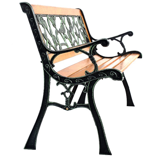 Tangkula Garden Iron Bench Porch Path Hardwood Chair For Patio Park Outdoor Deck