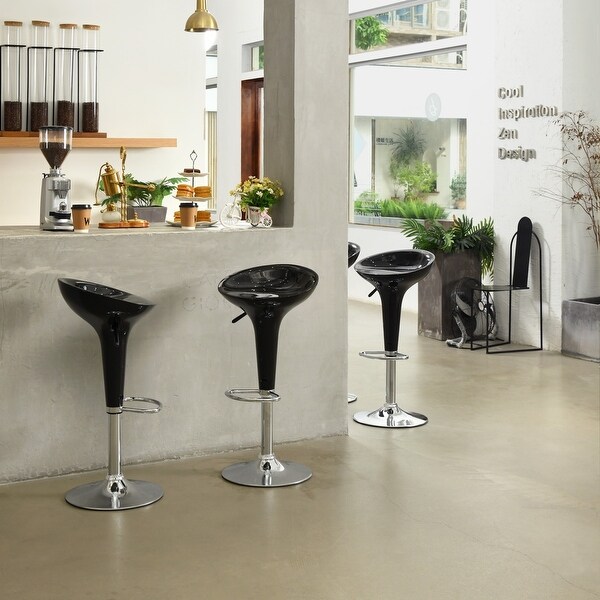 Glossy Finish Swivel Adjustable Height Bar Stools and chrome footrest