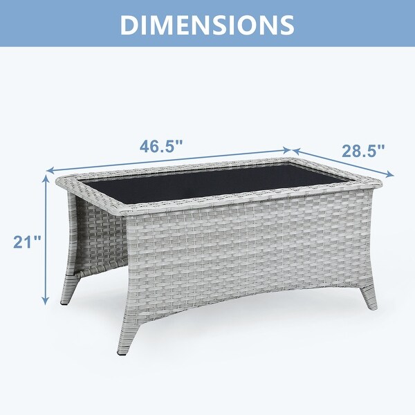 Outdoor Wicker Coffee Table Glass Top Rattan Table