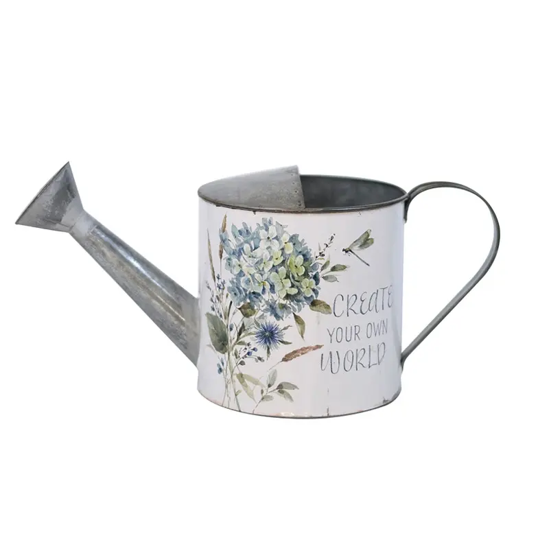 Handmade Shabby Chic hydrangea Print Metal Watering Can with a  Handle