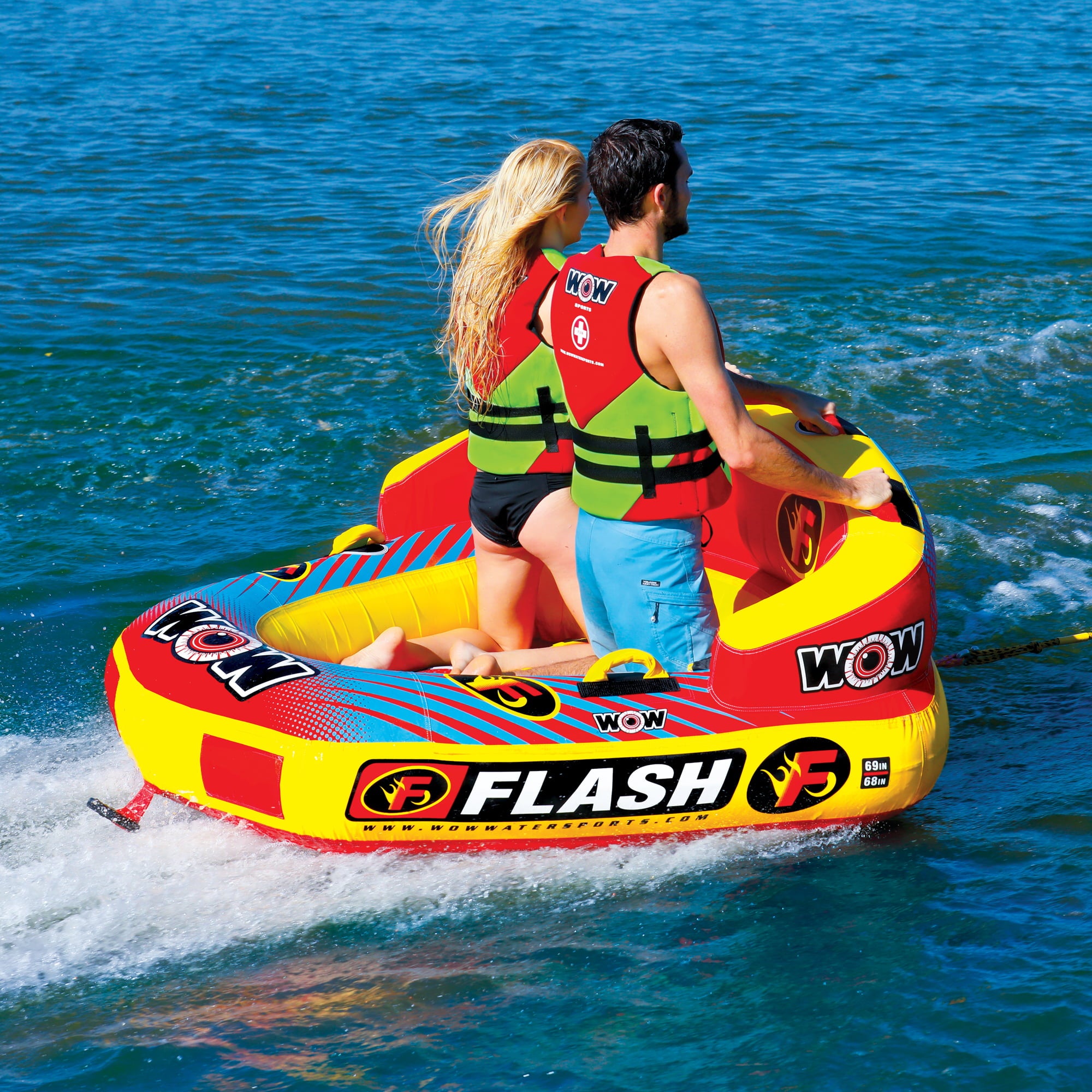 WOW Watersports 1-2 Rider Flash Boating Towable Tube with Secure Cockpit Seating