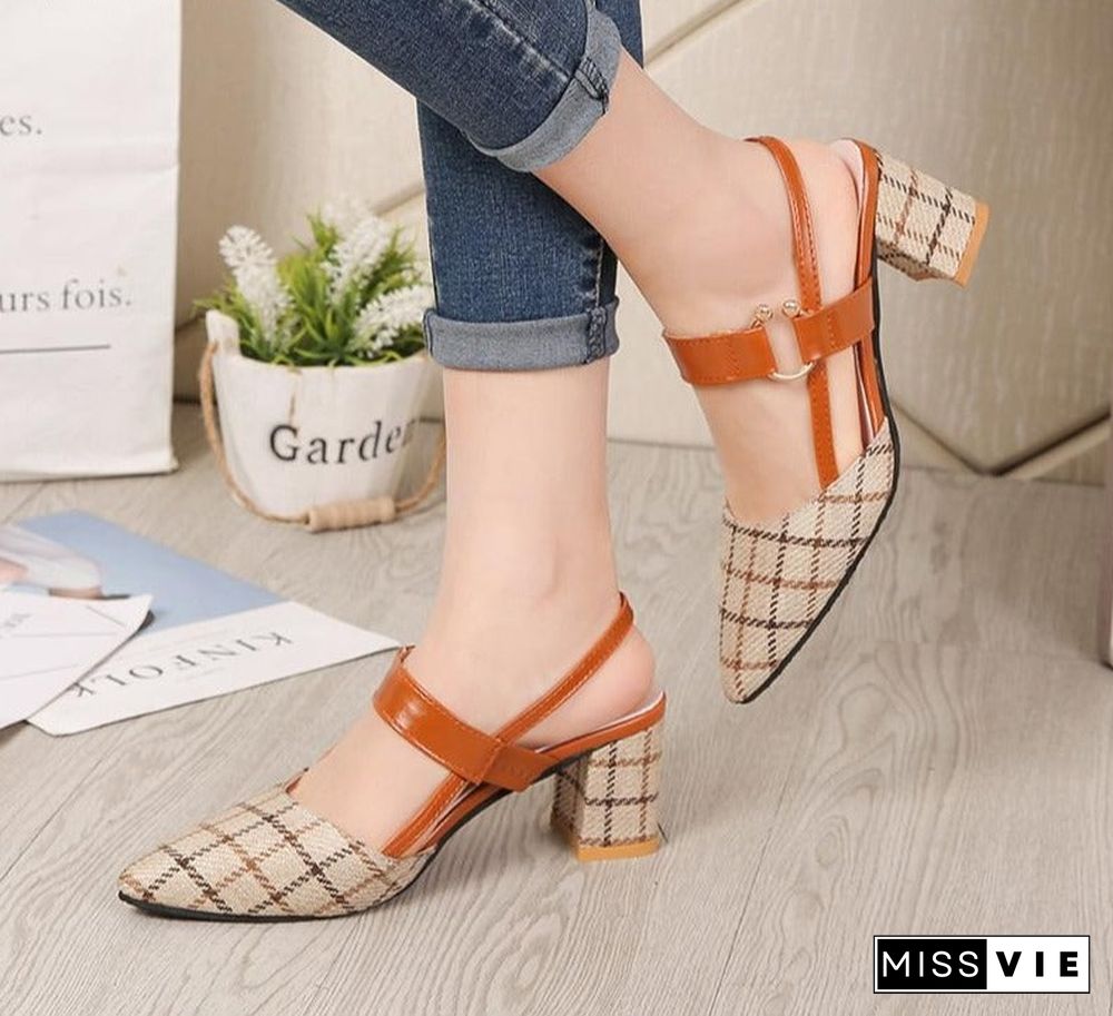 Lady Shoes New Hollow Coarse Sandals High-heeled Shallow Mouth Pointed Pumps Work Women Female Sexy High Heels Zapatilla Lattice