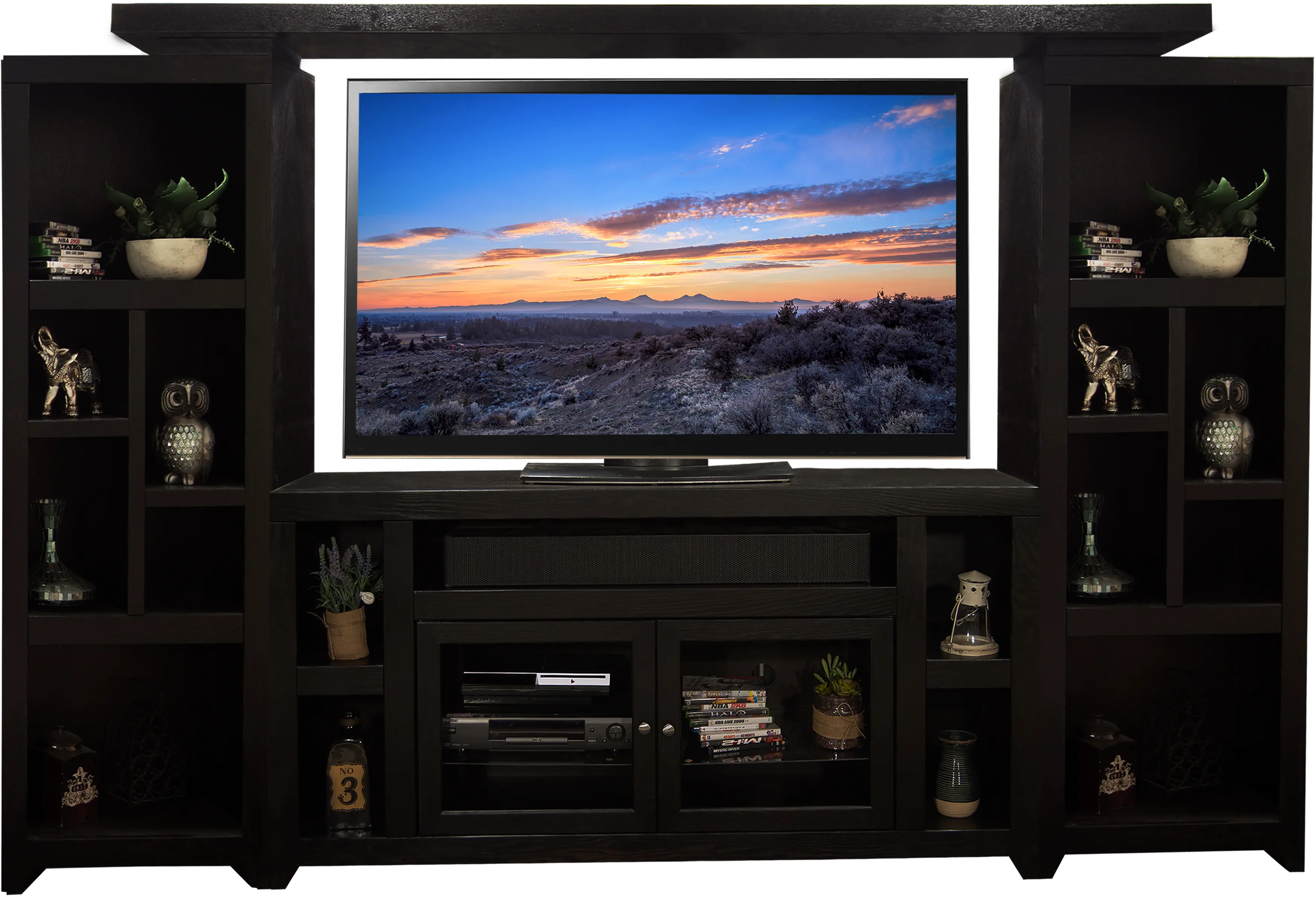 Skyline Mocha Black 4 Piece Sturdy Entertainment Center