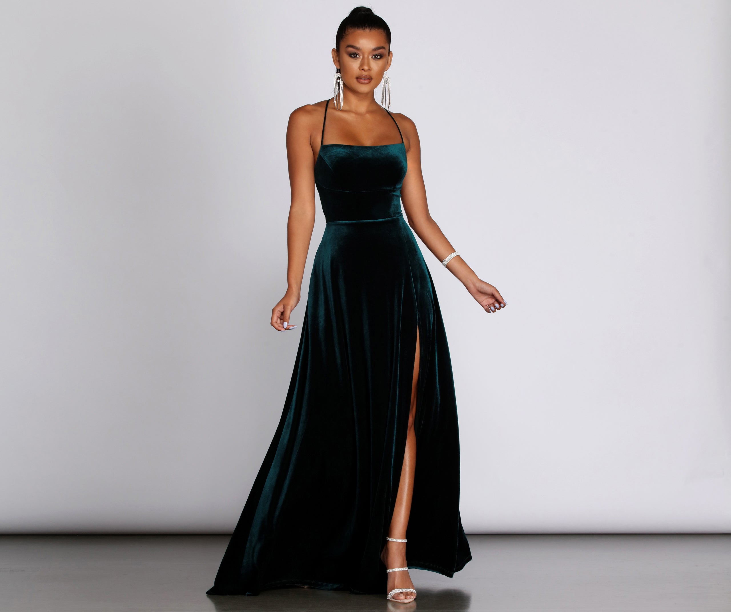 Alycia Velvet Lace-Up Gown