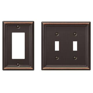 Hampton Bay Ascher 1 Gang Rocker and 2 Gang Toggle Steel Wall Plate Combo Pack - Aged Bronze 149RDBHB-TTDBHB