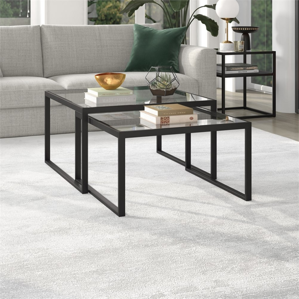 Henn ampHart 30 quotBlackened Bronze Metal/Glass Coffee Table   Transitional   Coffee Table Sets   by Homesquare  Houzz