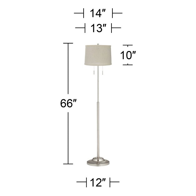 Tall Brushed Nickel Silver Cream Burlap Tapered Drum Shade For Living Room Bedroom Office House Home