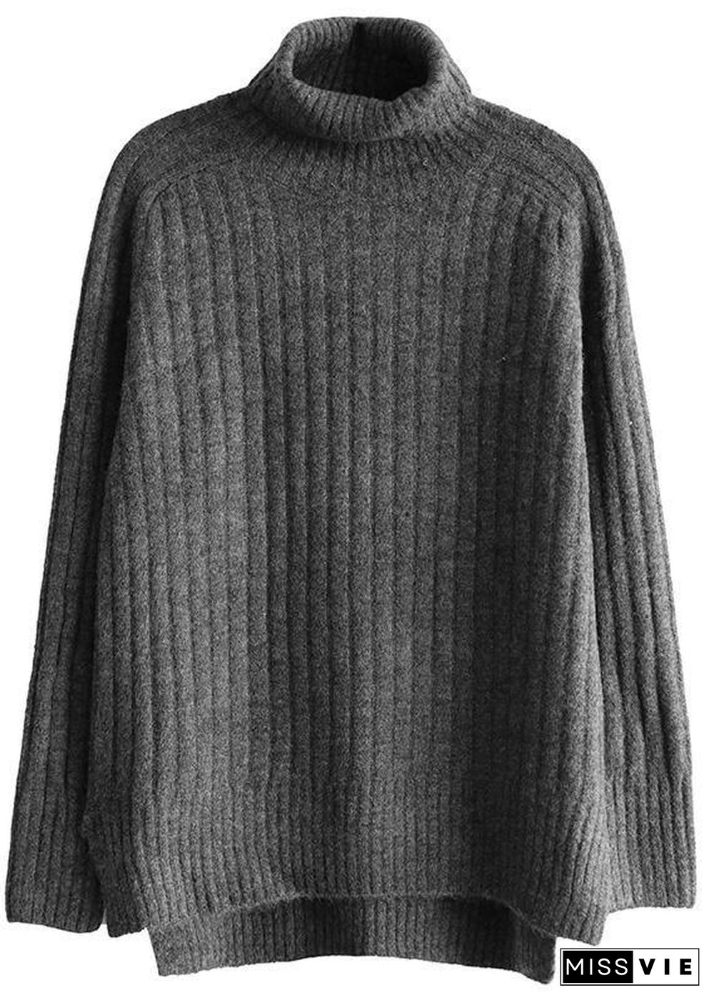 For Spring wild gray knitwear oversize high neck knit blouse