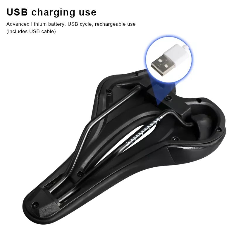 RIDERACE Road Bike Saddle With Warning Taillight USB Charging MTB PU Breathable Seat Mountain Cycling Racing Soft Seat Cushion