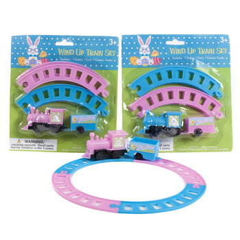 Easter Toys Wind Up Train and Track Toy Play Set Engine， Cart， Curved Track - Set of 2 (Easter Theme)