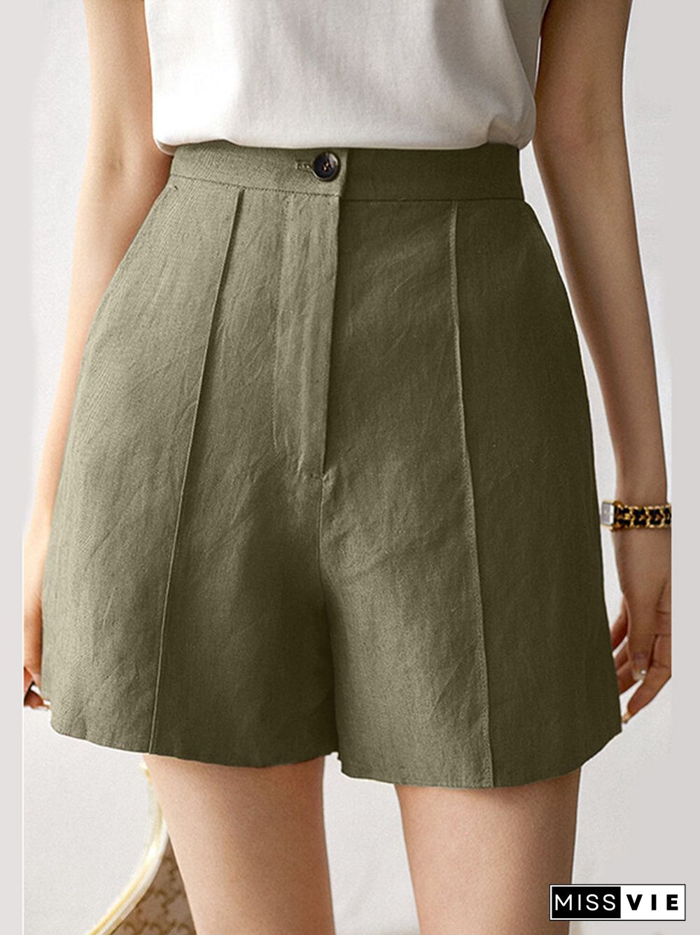 Solid Pocket Button Zip Front Wide Leg Shorts