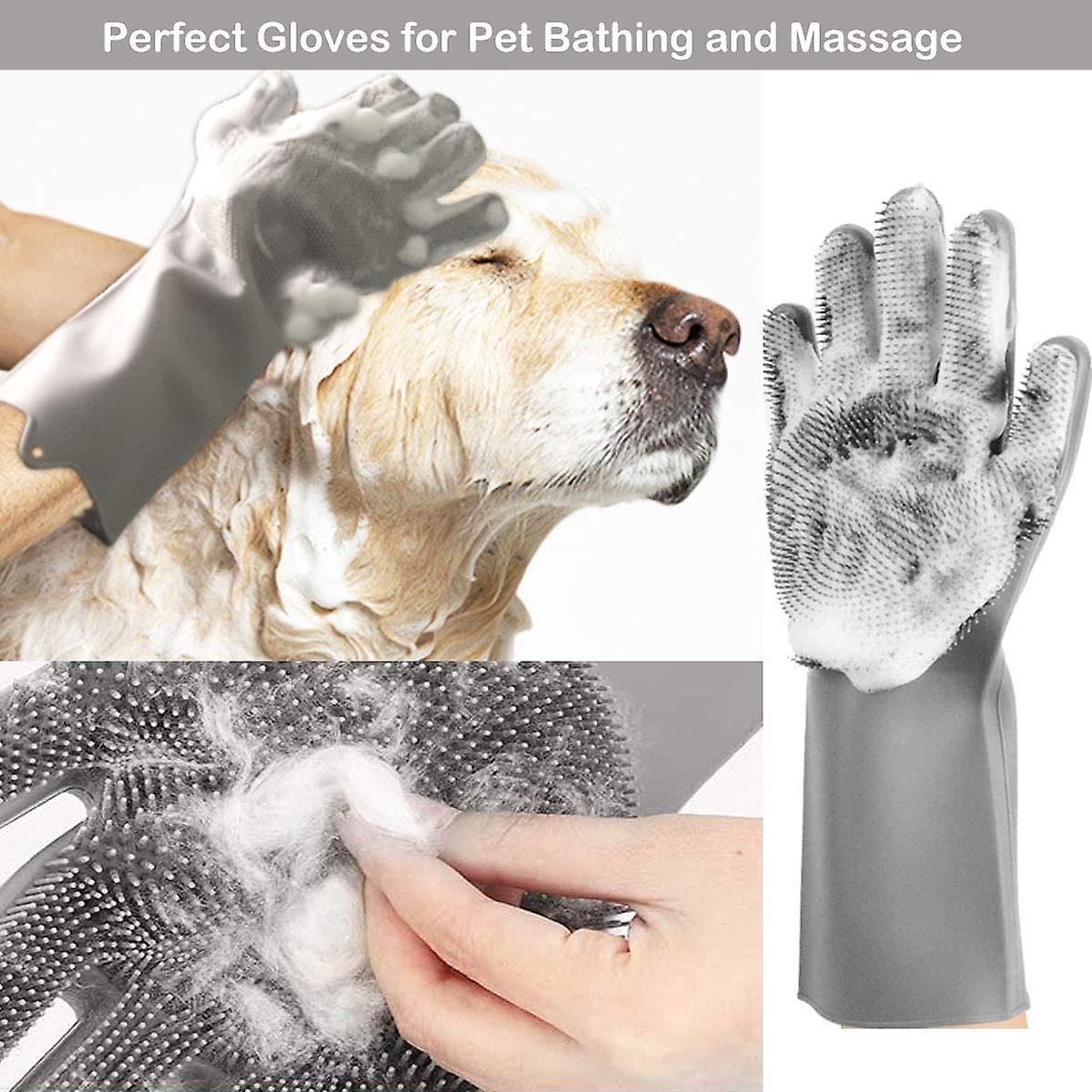 Pet Grooming Gloves For Bathing And Hair Removal， Dogs And Cats Bath Shampoo Brush ， Soft And Durable Silicone Scrubber Glove For Pets Shower Like Hor