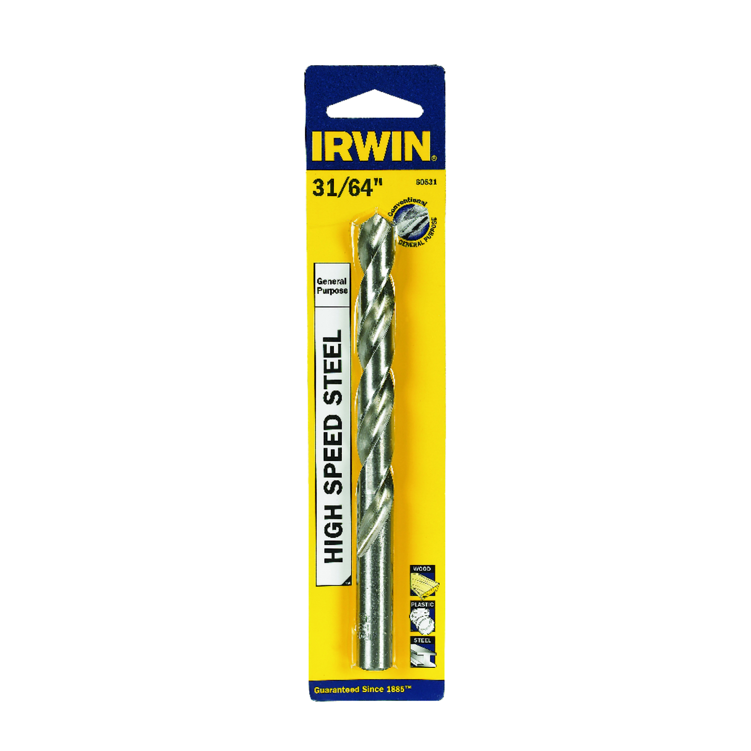 Irwin 31/64 in. X 5-7/8 in. L High Speed Steel Drill Bit 1 pc