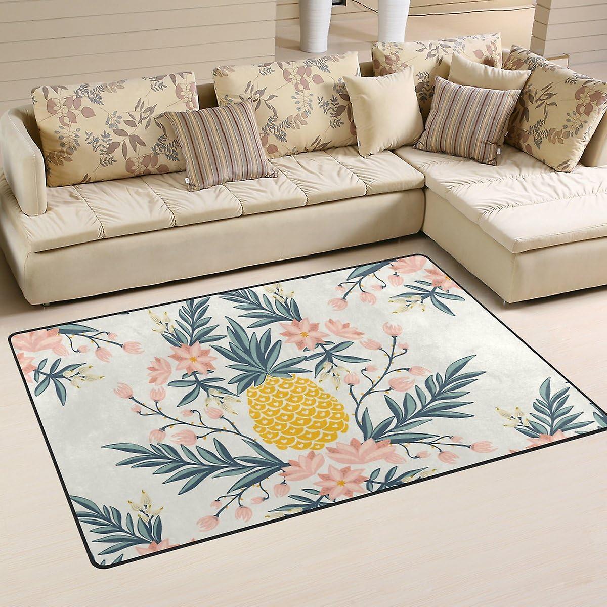 Colourlife Lightweight Carpet Mats Area Soft Rugs Floor Mat Doormat Decoration For Rooms Entrance 31 X 20 Inches Pineapples Flowers