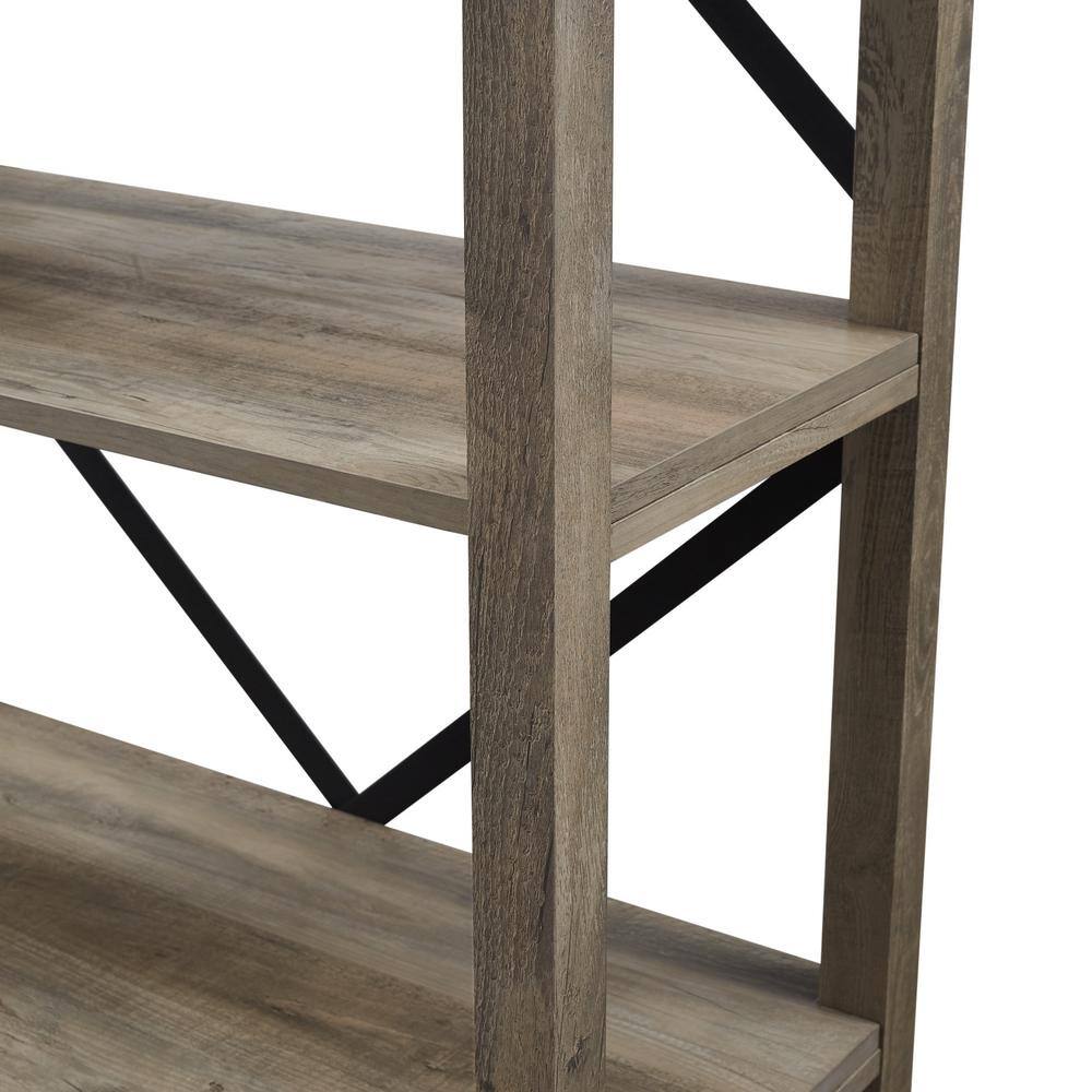 Walker Edison Furniture Company 64 in. Gray Wash Wood 4-shelf Etagere Bookcase with Open Back HDS64MXGW