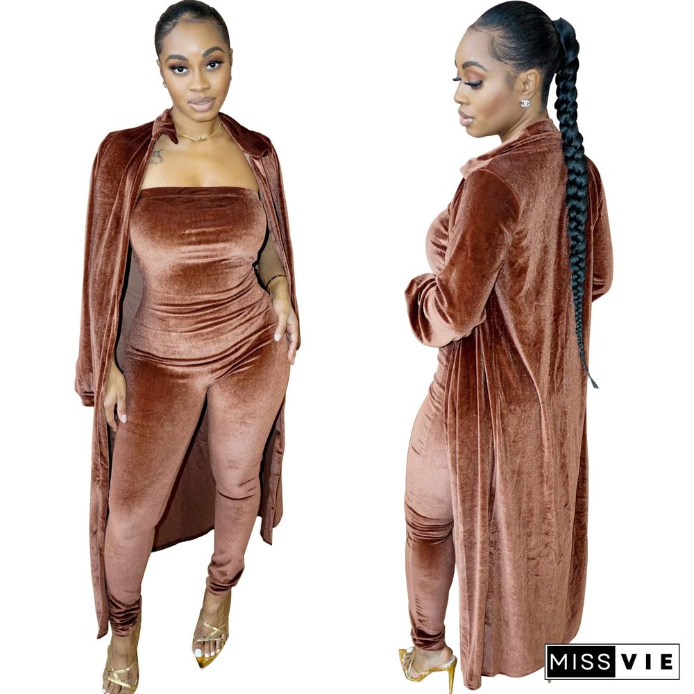 Long Sleeve Cardigan Strapless Jumpsuit Outdoor Suit