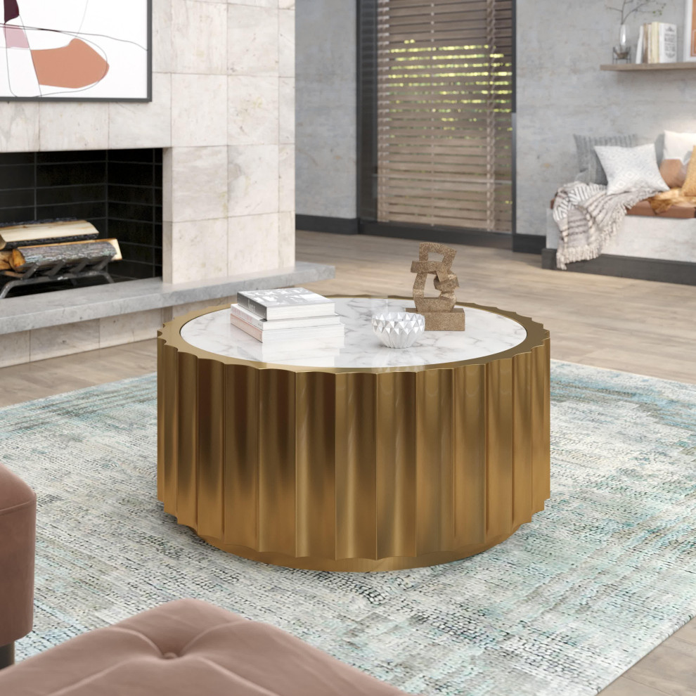 Marble coffee table with gold stainless steel base   Contemporary   Coffee Tables   by CII  Houzz