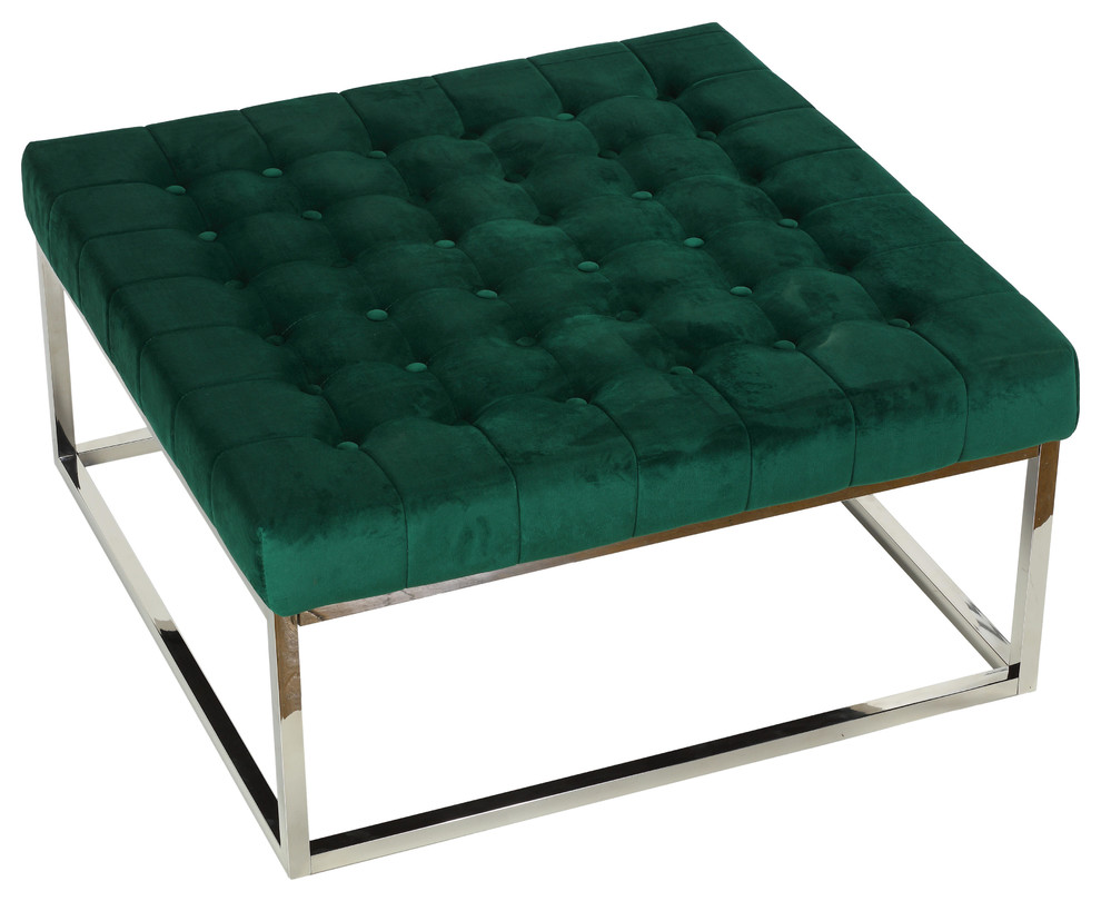 Cortesi Home Caroline Tufted Velvet Ottoman  Emerald Green   Contemporary   Footstools And Ottomans   by CozyStreet  Houzz