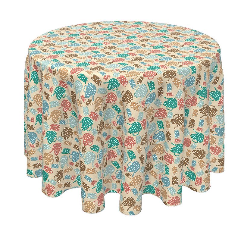 Round Tablecloth， 100% Polyester， 70 Round， Polka Dot Tea Time