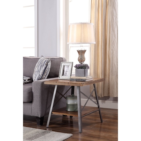 Ikram End Table (2Pc Pk) in Weathered Oak and Sandy Black， Open Compartment (Bottom Shelf)