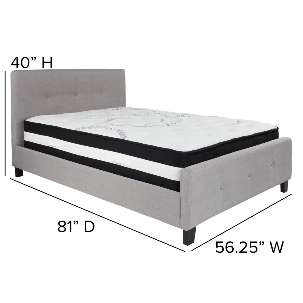 Button Tufted Upholstered Platform Bed with Pocket Spring Mattress