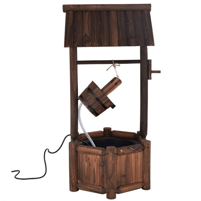 Garden Rustic Wishing Well Water Fountain Wooden Outdoor Electric Backyard Pump