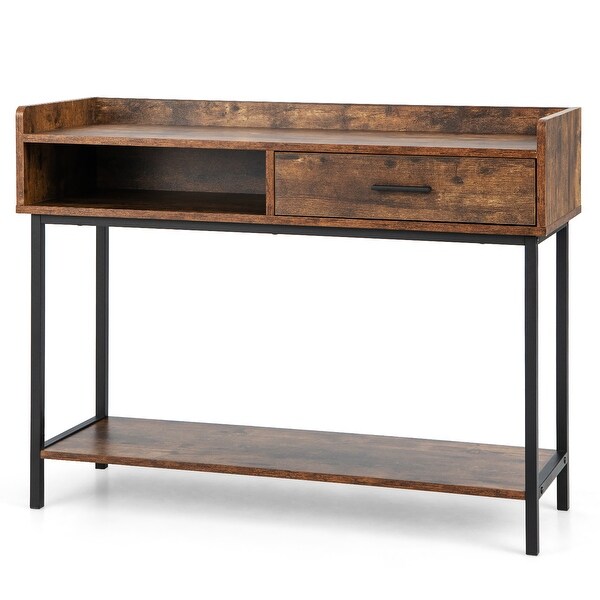 Long Console Couch Side Table with Drawer Metal Frame